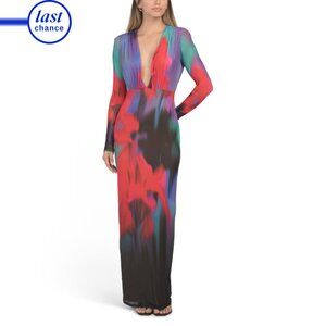AFRM Multi Low V-back Shoulder Pad Maxi Dress